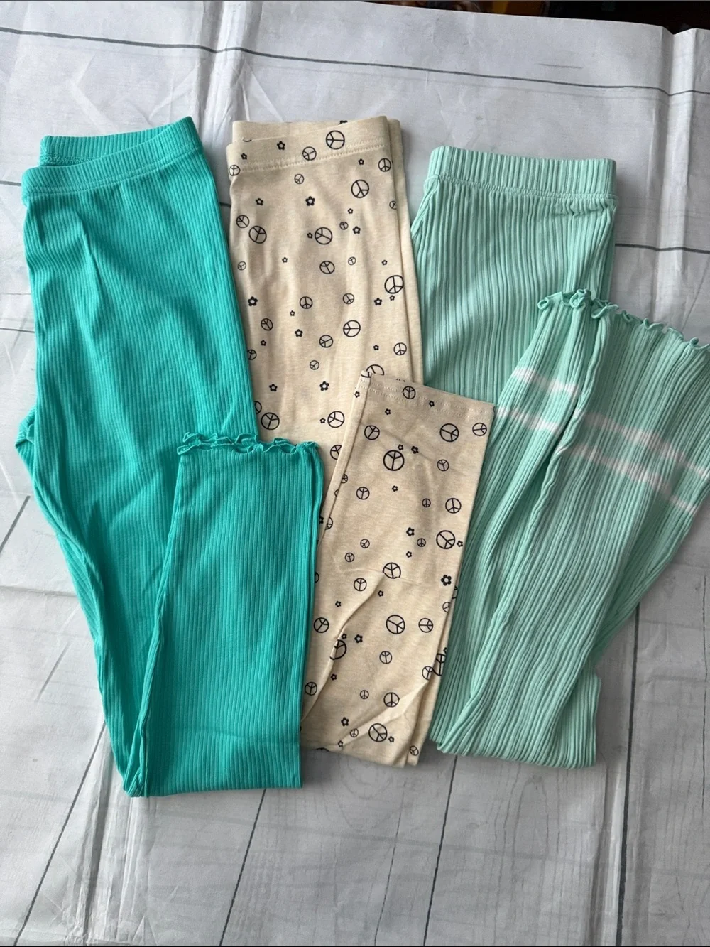 Old Navy Girls Leggings Set - Teal, Mint, Cream with Peace Sign Print